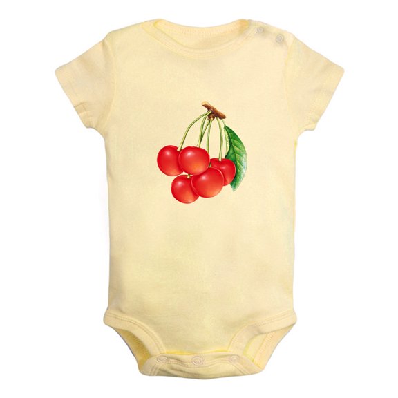Fruit Cherry Image Print Rompers For Babies, Newborn Baby Unisex Bodysuits, Infant Jumpsuits, Toddler 0-24 Months Kids One-Piece Oufits (Yellow, 6-12 Months)