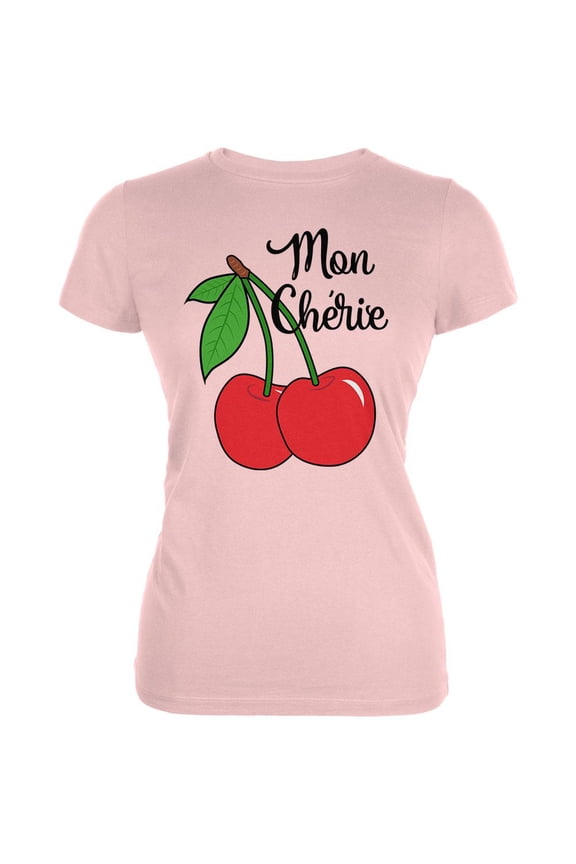 Fruit Cherry Mon Cheri My Darling Juniors Soft T Shirt Blush Pink LG