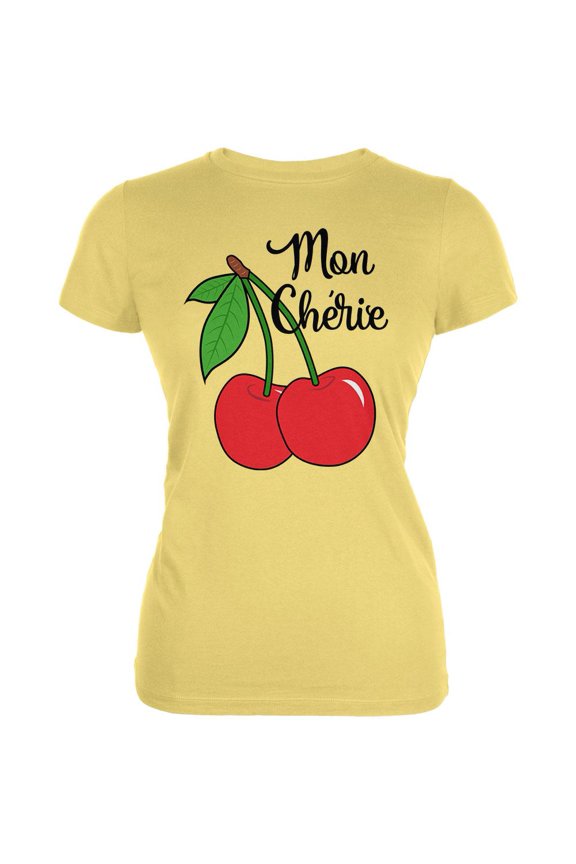 Fruit Cherry Mon Cheri My Darling Juniors Soft T Shirt Yellow LG