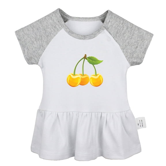 Fruit Cherry Pattern Dresses For Baby, Newborn Babies Skirts, Infant Princess Dress, 0-24M Kids Graphic Clothes (Gray Raglan Dresses, 12-18 Months)