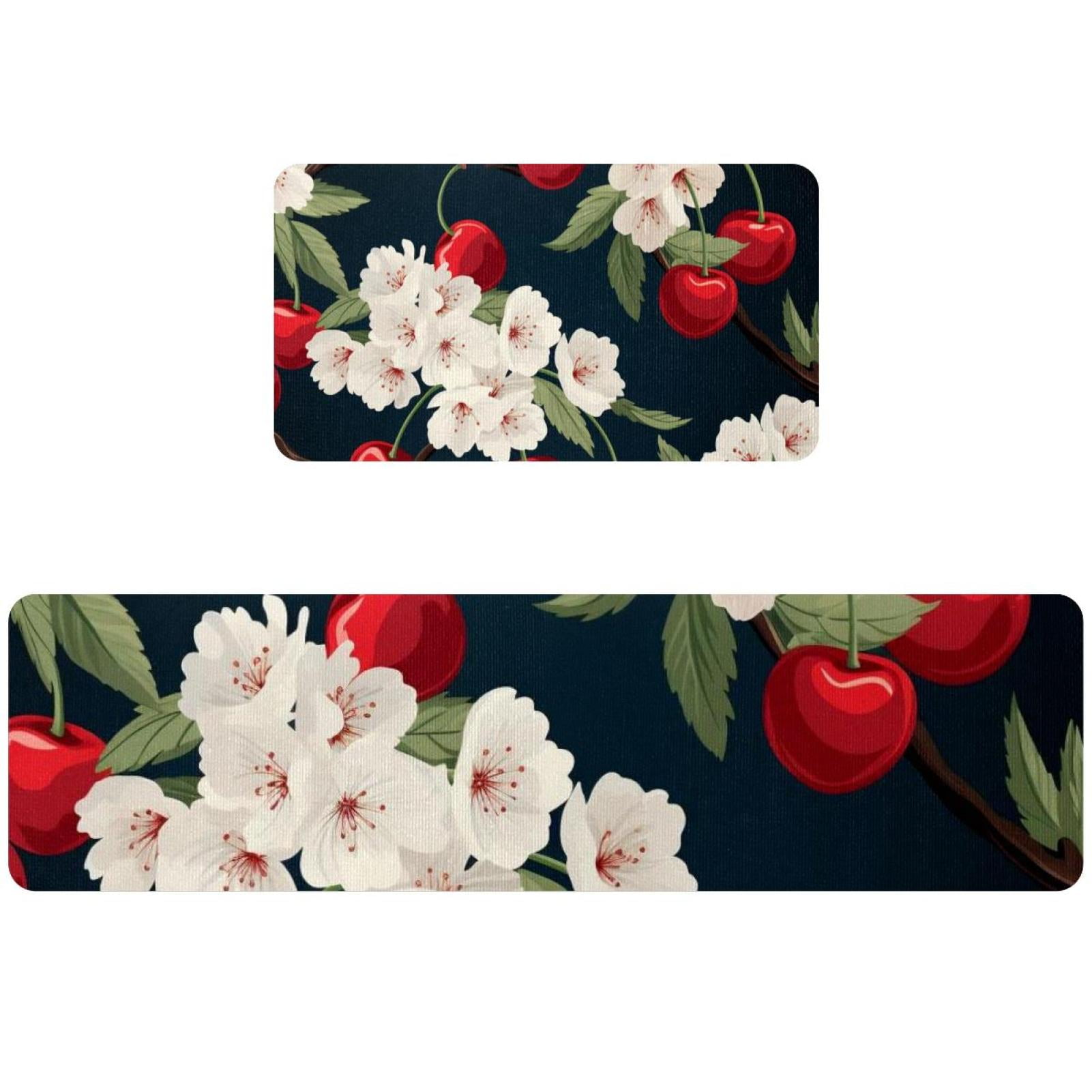 Fruit Cherry Pattern Kitchen Mat Set of 2, Cushioned Anti Fatigue ...