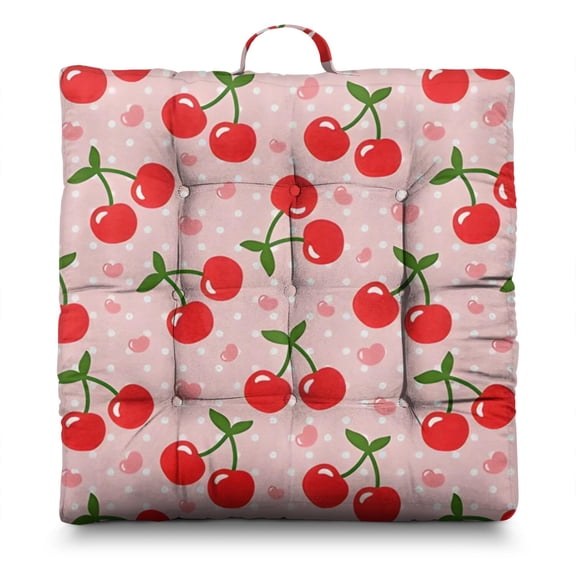 Fruit Cherry Seat Cushion&nbsp;– 22x22 Inch Large Floor Pillow, Soft Dutch Velvet, Vibrant Cherry Pattern for Sweet Home Decor