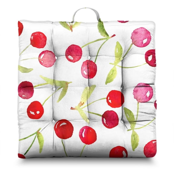 Fruit Cherry Seat Cushion – 22x22 Inch Large Floor Pillow, Soft Dutch Velvet, Vibrant Cherry Pattern for Sweet Home Decor