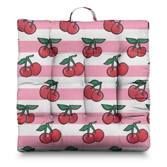 Fruit Cherry Seat Cushion – 22x22 Inch Large Floor Pillow, Soft Dutch Velvet, Vibrant Cherry Pattern for Sweet Home Decor