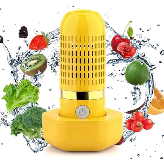 Fruit Cleaner Cleaning Produce, Automatic Vegetable and Fruit Cleaner Device, Household Food Purifier, Waterproof Meat Vegetable Washing Machine for Home,Travel Outdoor Use (Yellow,Stainless steel)
