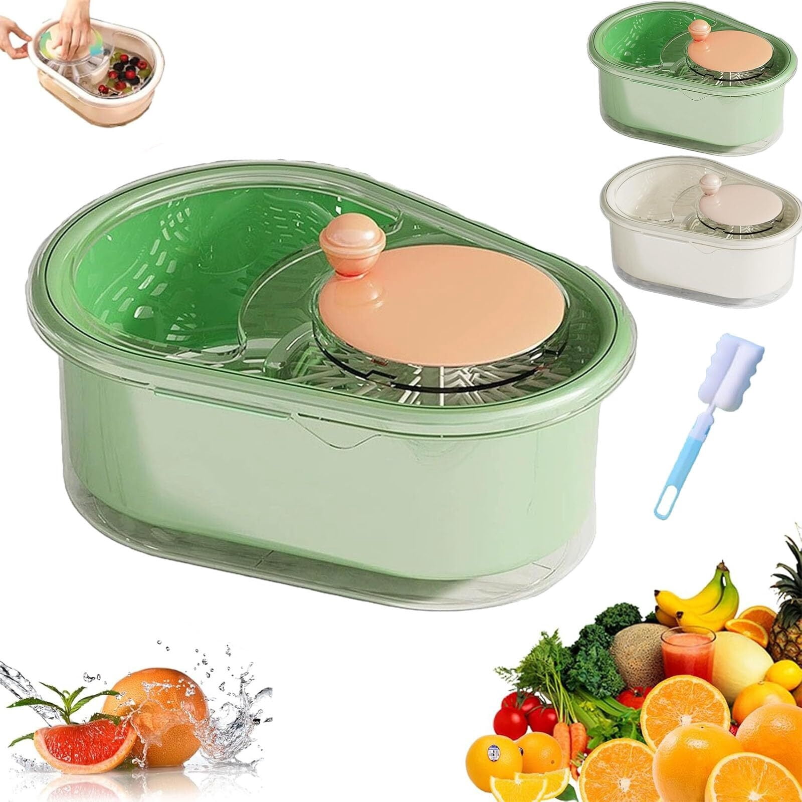 Fruit Rinser Fruit Cleaner Spinner, Large Fruit Washer Spinner Bowl with Brush and ...