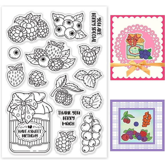 Fruit Clear Stamps Berry Raspberry Leaves Transparent Silicone Stamps for DIY Making