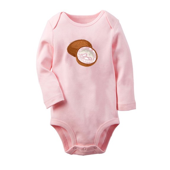 Fruit Coconut Image Print Cute Rompers, Newborn Baby Unisex Bodysuits, Infant Jumpsuits, Toddler 0-12 Months Kids Long Sleeves Oufits (Pink, 0-6 Months)