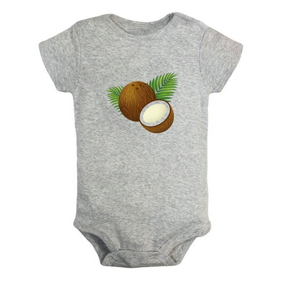 Fruit Coconut Image Print Rompers For Babies, Newborn Baby Unisex Bodysuits, Infant Jumpsuits, Toddler 0-24 Months Kids One-Piece Oufits (Gray, 0-6 Months)