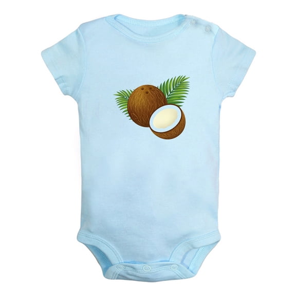 Fruit Coconut Image Print Rompers For Babies, Newborn Baby Unisex Bodysuits, Infant Jumpsuits, Toddler 0-24 Months Kids One-Piece Oufits (Blue, 12-18 Months)