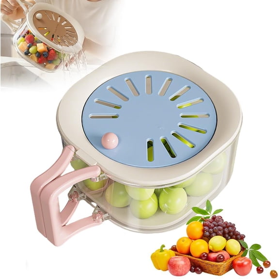 Fruit Colander & Storage Container with Lid for Washing Produce, Vegetable Strainer, Handle