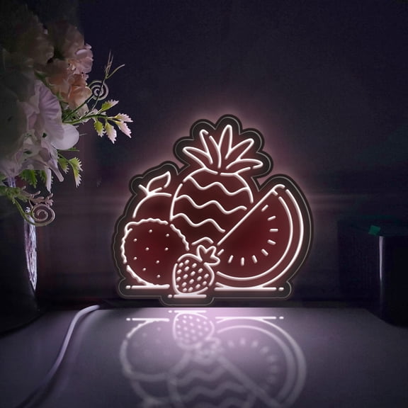 Fruit Combination Led Light Box, Dimmable Neon-Like Light Signs USB Power for Wall Decor Bedroom Decoration, Static Light (WxH) 6"x6"