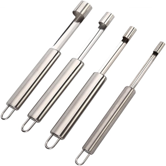 Fruit Coreer Set Stainless Steel Coreer with Sharp Serrated Blade Stem and Seed Remover Kitchen Food Coreer for Strawberries, Apples, Pears, Cherries, Berries (4 Pack)