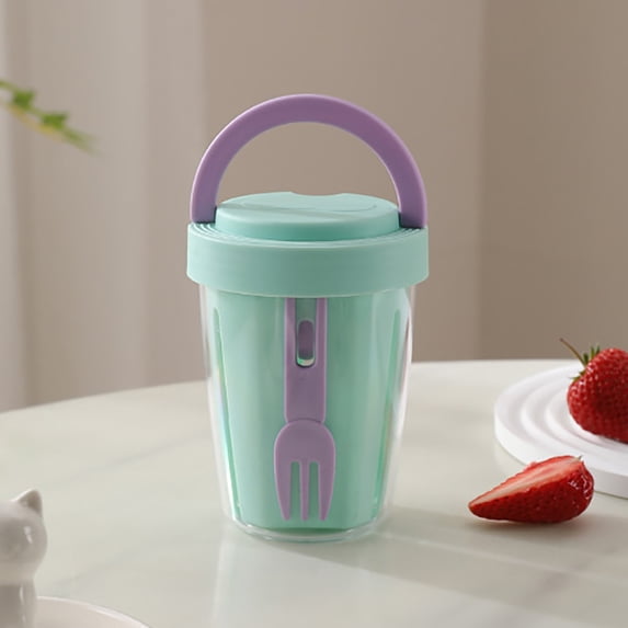 Fruit Cup Salad Box - Portable Leakproof Container, Sealed Lid Design, Hygienic Food Grade Material, Built-In Fork for Fresh Snacks