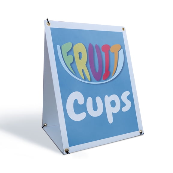 Fruit Cups Sidewalk Sign 24 Inch x 36 Inch A-Frame Images On Both Sides | Healthy Snacks, Seasonal Promotions, Farmer’s Markets | Made in USA