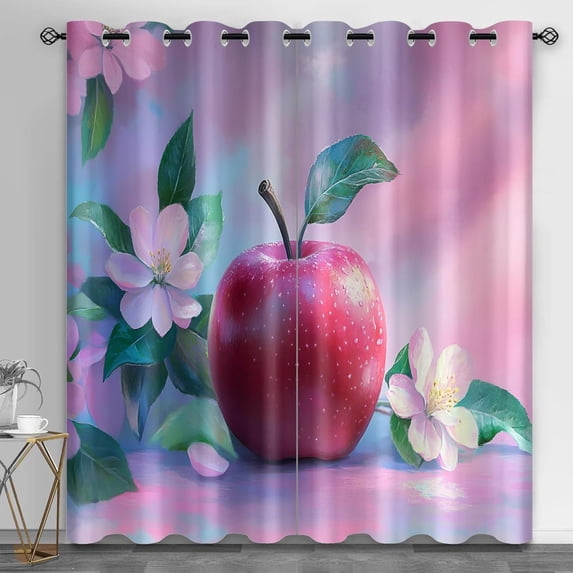 Fruit Curtains,Red Apple Blackout Curtains Fruit Petals Grommet Drapes ...