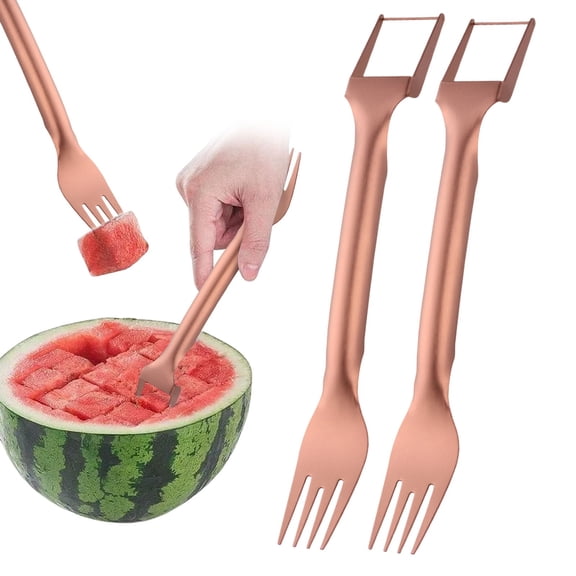 Fruit Cutter 2Pcs 2-In-1 Watermelon Cutter Set, Stainless Steel Fruit Slicer Fork Tool for Watermelon, Melon & Dragon Fruit, Summer Kitchen Gadget Watermelon Cutter