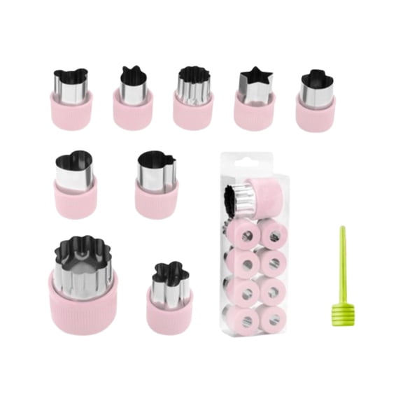 Fruit Cutter,Cookie Cutters,9pcs/Set Mini Cookie Cutters Set for Kids, Stainless Steel Small Sandwich Food Cutter Shapes for Lunch, Fruit, Vegetable, Cheese(Pink 2IN)
