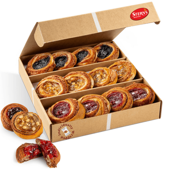 Fruit Danishes | Mini Cinnamon Buns Topped with Apple, Cherry or Blueberry [12 Count] | Delectable Bakery Dessert | Great for Parties & Holidays |  Sterns Bakery