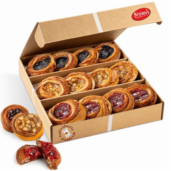Fruit Danishes | Mini Cinnamon Buns Topped with Apple, Cherry or Blueberry [12 Count] | Delectable Bakery Dessert | Great for Parties & Holidays | Sterns Bakery