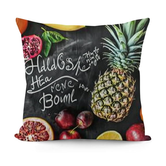 Fruit Decorative Throw Pillow Case Pack Hand Drawn Mango Dragon Fruit Papaya Coconut and Pineapple Sketch Tropical Blackboard, Cushion Cover for Couch Living Room Car,