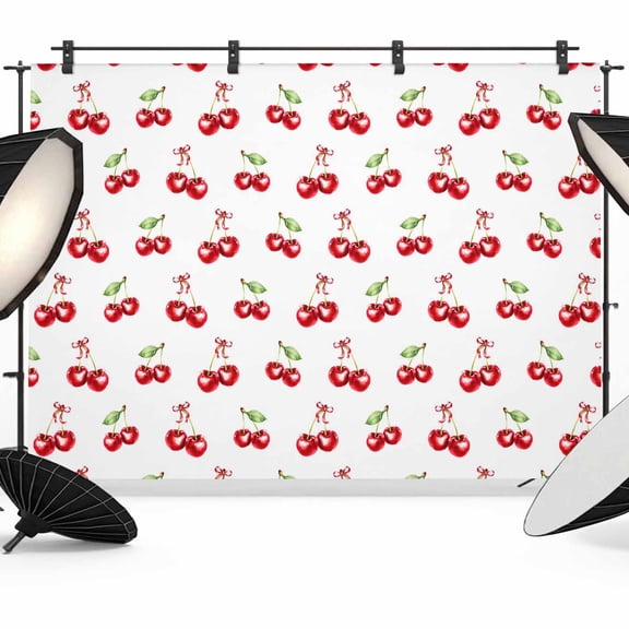 Fruit Design Photography Backdrop 7x5FT, Cherry Berry Fruit Summer Green Leaf Photo Backdrops, Background for Photography Studio Photo Studio Background, Back Drop for Photoshoot