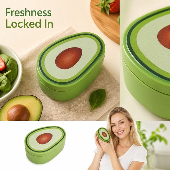 Fruit Design Plastic Food Storage Container with Sealed Lid, 5.3 x 3.4 x 2.1 inch Fresh-keeping Box for Kitchen & Fridge (Avocado)