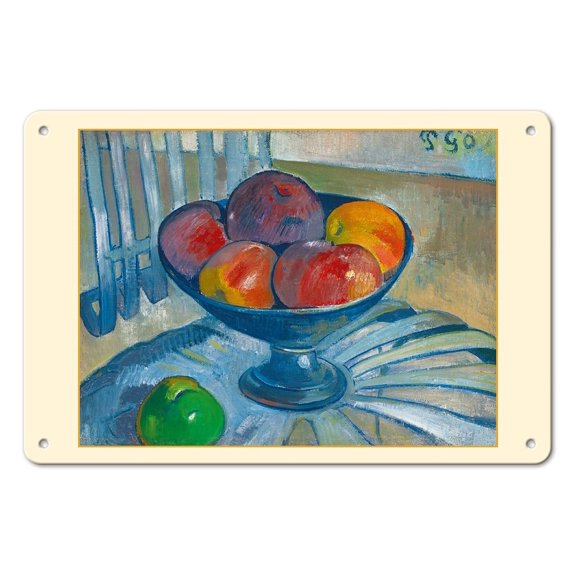 Fruit Dish on a Garden Chair - Still Life - From an Original Color Painting by Paul Gauguin c.1890 - 8 x 12 inch Vintage Metal Tin Sign