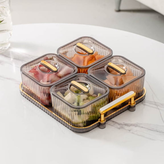 Fruit Divided Serving Tray - Removable Divided Clear Food Storage Containers with 4 Compartment,Candy Snack Tray,Snack Tray For Kitchen And Party Food And Pantry Organization