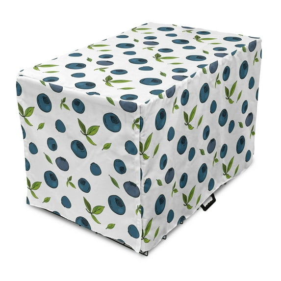 Fruit Dog Crate Cover, Rhythmic Blueberries on Plain Background, Easy to Use Pet Kennel Cover Small Dogs Puppies Kittens, 7 Sizes, Petrol Blue White Green, by Ambesonne