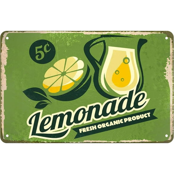 Fruit Drinks Lemon Bubbles Tin Sign Retro Metal Tin Sign For Cafe Bar Store Home Kitchen Wall Decor Funny Vintage Sign Green Summer Decor 8 X 12 Inches
