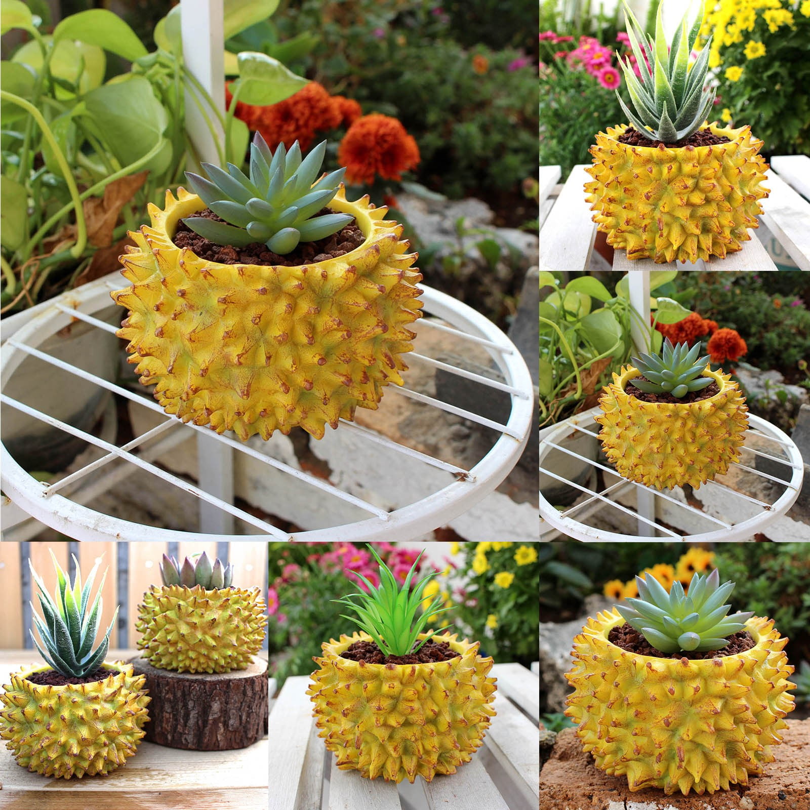 Fruit Durian Modeling Resin round Flower Pot Holder Garden Large