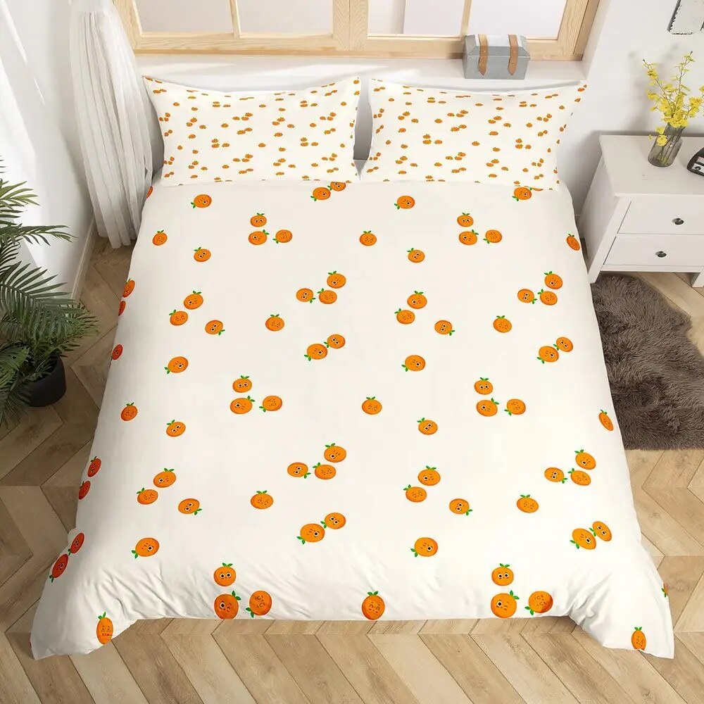Fruit Duvet Cover Set Fresh Peach Cartoon Cute Kawaii Pattern Polyester