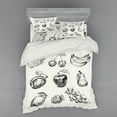 thumbnail image 1 of Fruit Duvet Cover Set, Retro Banana Strawberry Raspberry Plum Kitchen Vitamin Eat Hand Drawn Art Design, Bedding Set with Shams and Fitted Sheet, 3 Sizes, by Ambesonne, 1 of 3