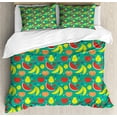 thumbnail image 1 of Fruit Duvet Cover Set, Summer Time Layout of Watermelon Bananas Peach Pears Strawberries and Lemons, Decorative 3 Piece Bedding Set with 2 Pillow Shams, King Size, Shamrock Green, by Ambesonne, 1 of 3