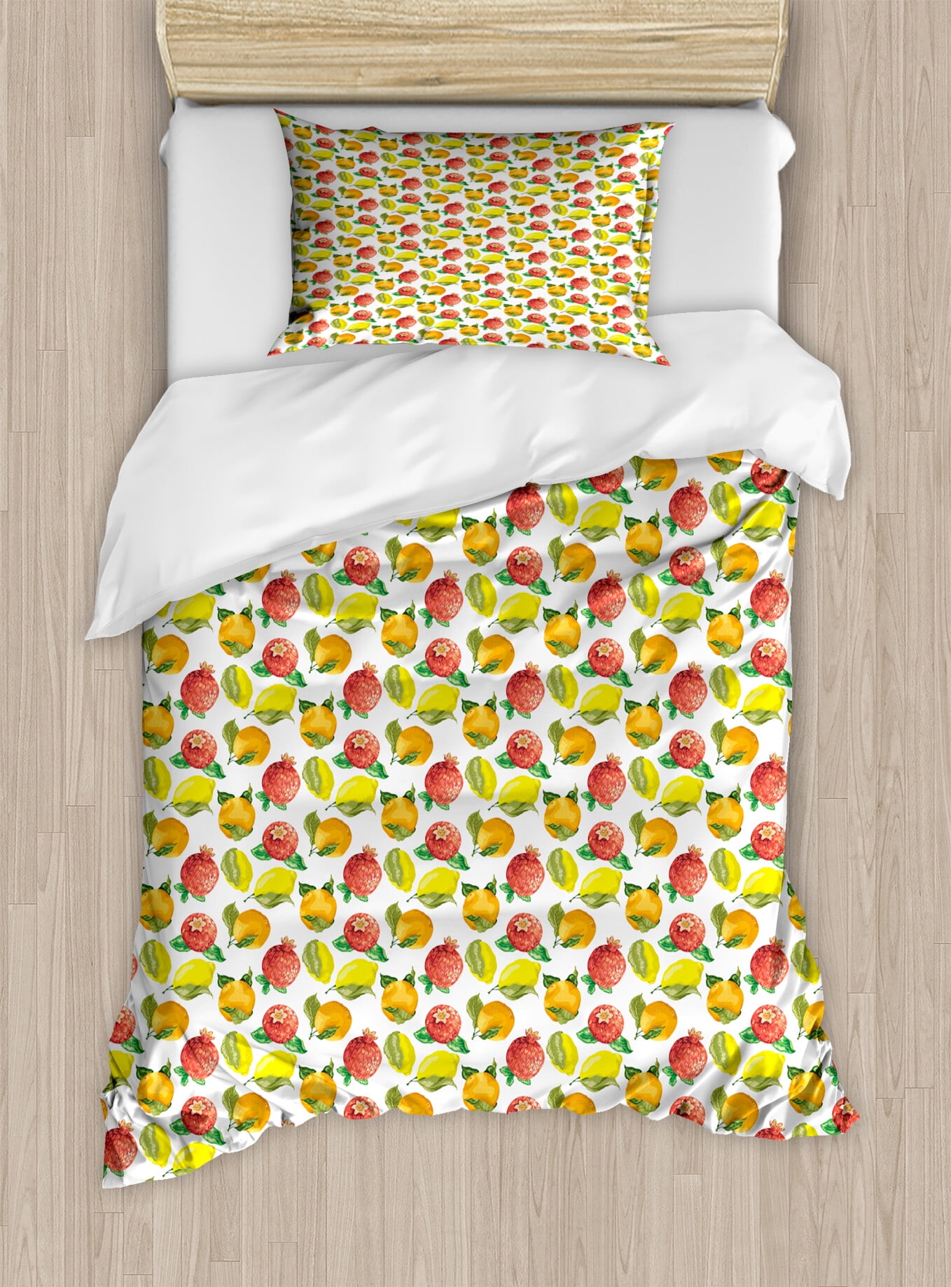 Fruit Duvet Cover Set, Vitamin C Pattern of Seasonal Orange Pomegranate