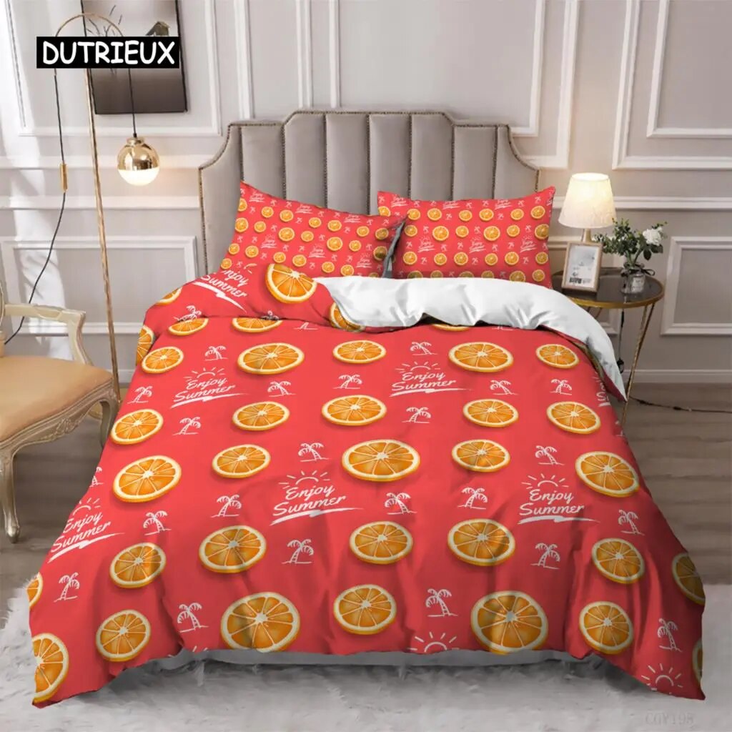 Fruit Duvet Cover Set Yellow Slice Whole Lemon Fruit Theme Bedding Set