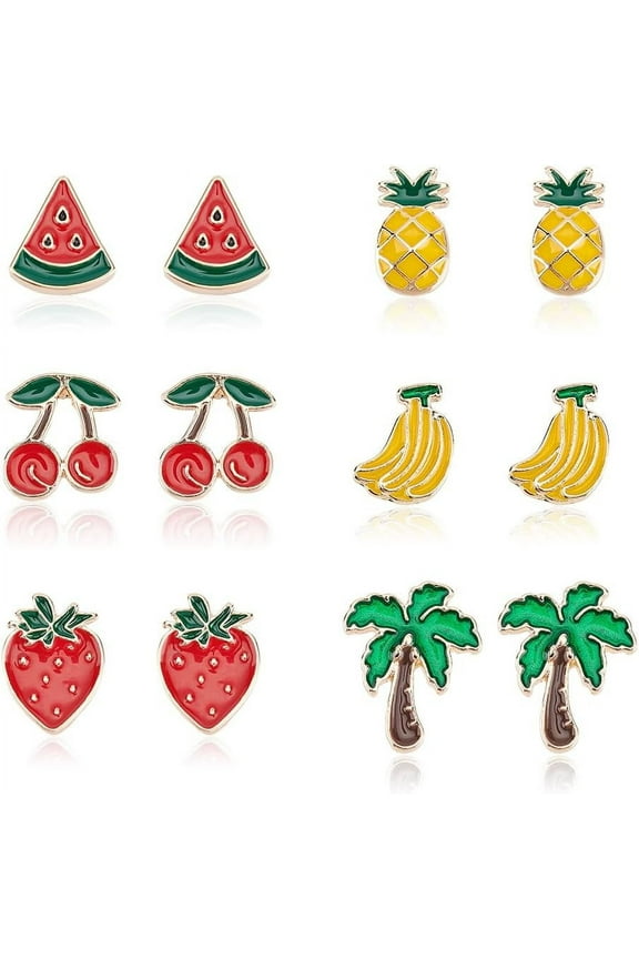 Fruit Earrings Cute Fruit Earrings for Women Strawberry Cherry Banana Watermelon Pineapple Earrings Summer Jewelry Creative Funny Lifelike Fruits Earrings Ear Studs for Women Mixed Color