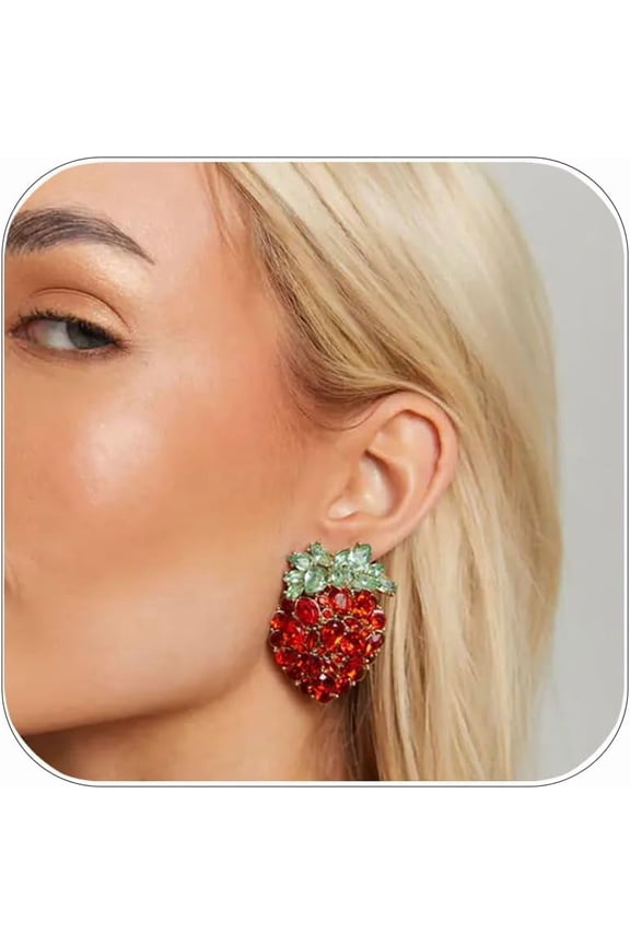 Fruit Elegant Rhinestone Stud Earrings Statement Earrings For Women Sparkly Red Crystal Strawberry Earrings Dainty Ear Jewelry[y865]