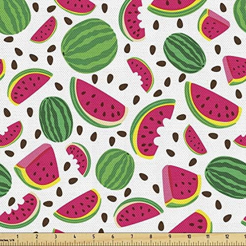 Fruit Fabric By The Yard, Pattern Of Summer Themed Full And Half