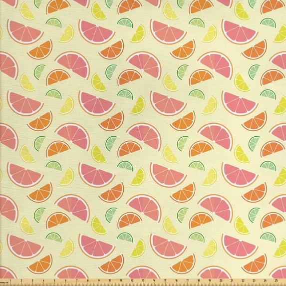 Ambesonne Fruit Fabric by the Yard Upholstery, Colorful Citrus Art, 3 Yards, Cream and Multicolor
