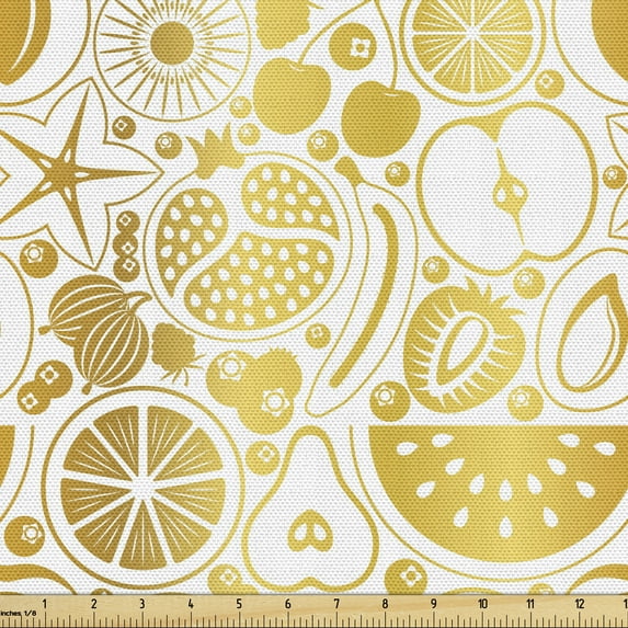 Ambesonne Fruit Fabric by the Yard Upholstery, Summer Foods Illustration, 10 Yards, Pale Earth Yellow White