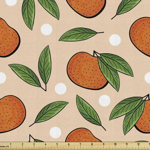 Ambesonne Fruit Fabric by the Yard Upholstery, Tropical Leafy Tangerines, 10 Yards, Pale Peach and Multicolor