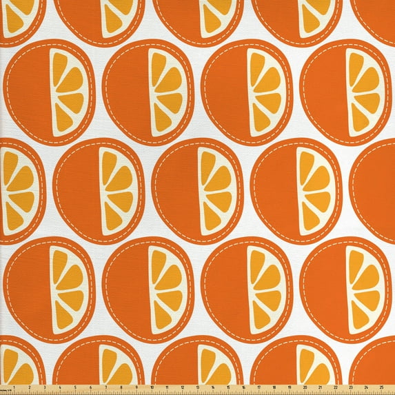 Ambesonne Fruit Fabric by the Yard Upholstery, Cartoon Orange Pattern Art, 5 Yards, Dark Orange and Marigold