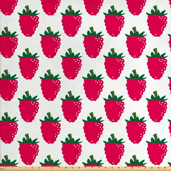 Ambesonne Fruit Fabric by the Yard Upholstery, Repetitive Raspberries Design, 2 Yards, Dark Pink Forest Green
