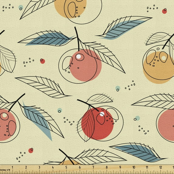 Ambesonne Fruit Fabric by the Yard Upholstery, Fresh Tangerines with Leaves, 2 Yards, Multicolor