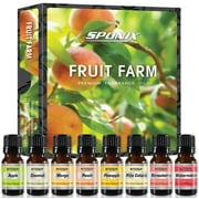 Fruit Farm Fragrance Oils 8 X 10 ml (0.33 Oz) 100% Pure - Peach, Coconut, Mango, Piña Colada, Apple, Strawberry, Pineapple, Watermelon Essentials Gift Set of 8 by Sponix 8 Pack