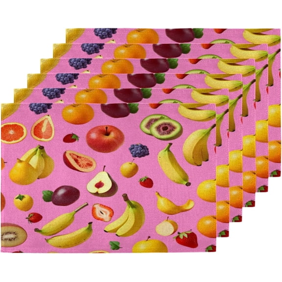 Fruit Fiesta Placemats Set of 6,12x18 Inch Heat Resistant Non-Slip Table Mats for Dining Table, Washable Place Mats for Wedding, Party, Home Decor
