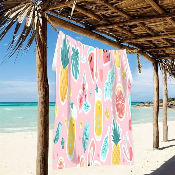 Fruit Flamingo Leaves Beach Towel Oversized Sandproof Absorbent Quick Dry Towels Adult for Travel Vacation Essentials