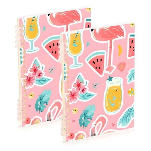 Fruit Flamingo Leaves Ring Binder Notebook Journey Note Diary College Ruled Spiral Notebook Study Loose Leaf Paper A5 60 Pages